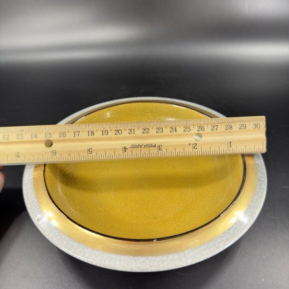 MCM Fitz And Floyd Crackle Finish Ashtray Yellow Center Trinket Dish Plate VTG - Picture 5 of 15
